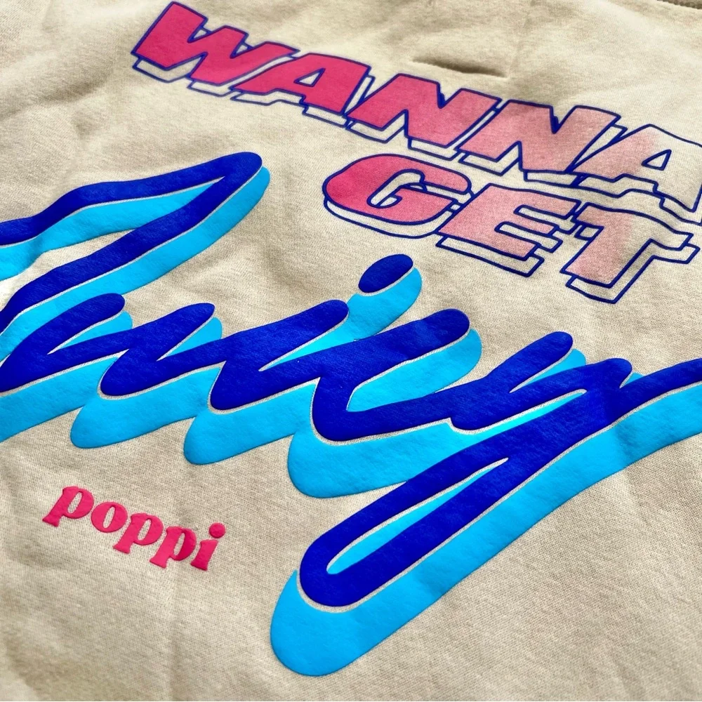 Poppi Beige Hoodie with Pink and Blue Text, S - Picture 8 of 8